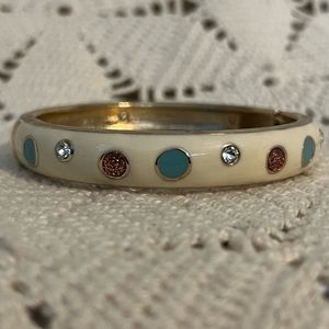 Betsey Johnson bangle polka dots cream teal pink gem glamor statement bracelet